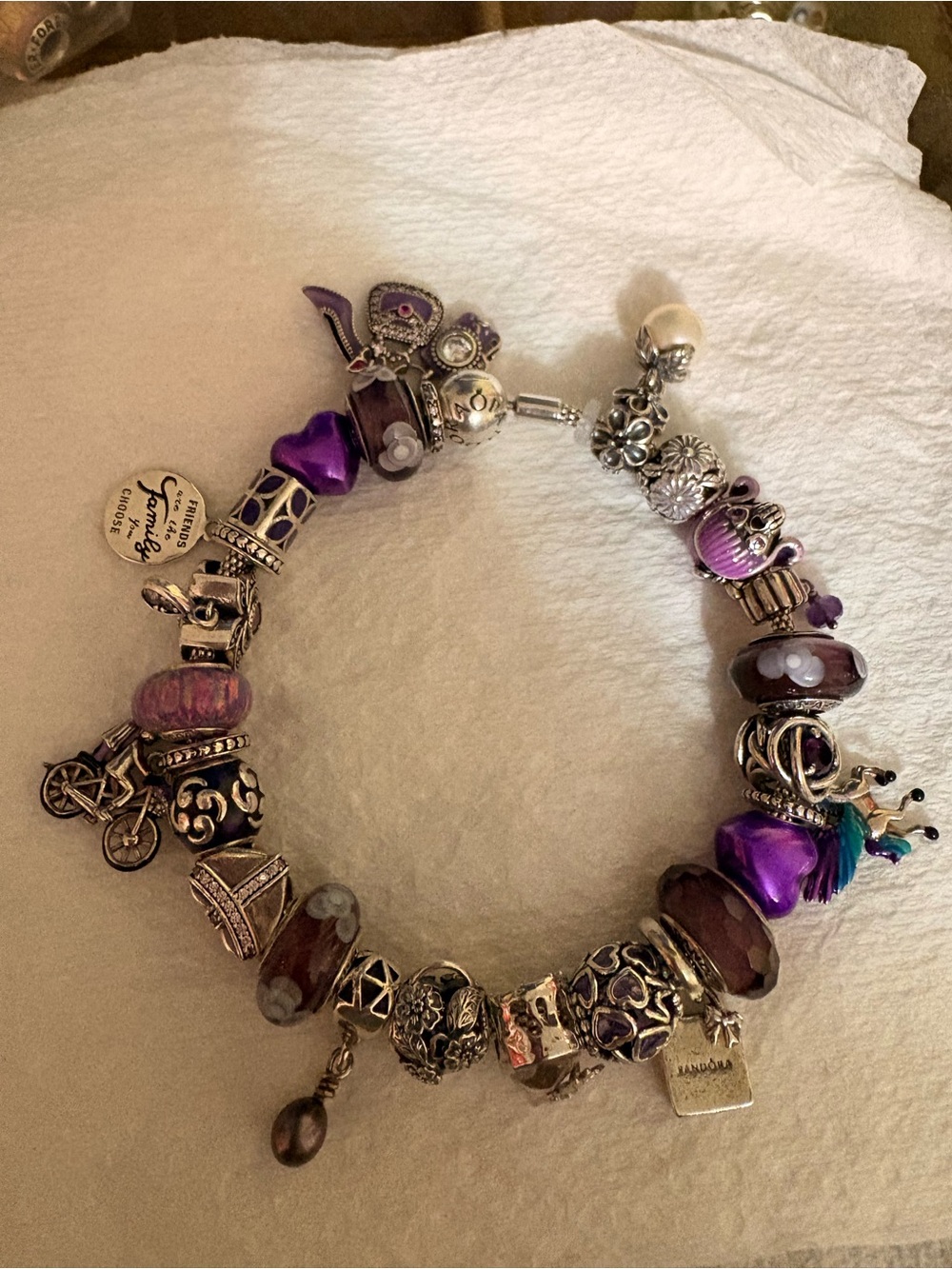 Pandora mesh bangle with mixed purple charms